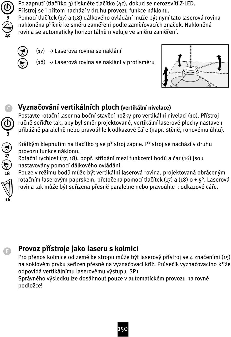 Naklonœná rovina se automaticky horizontálnœ niveluje ve smœru zamœøení.