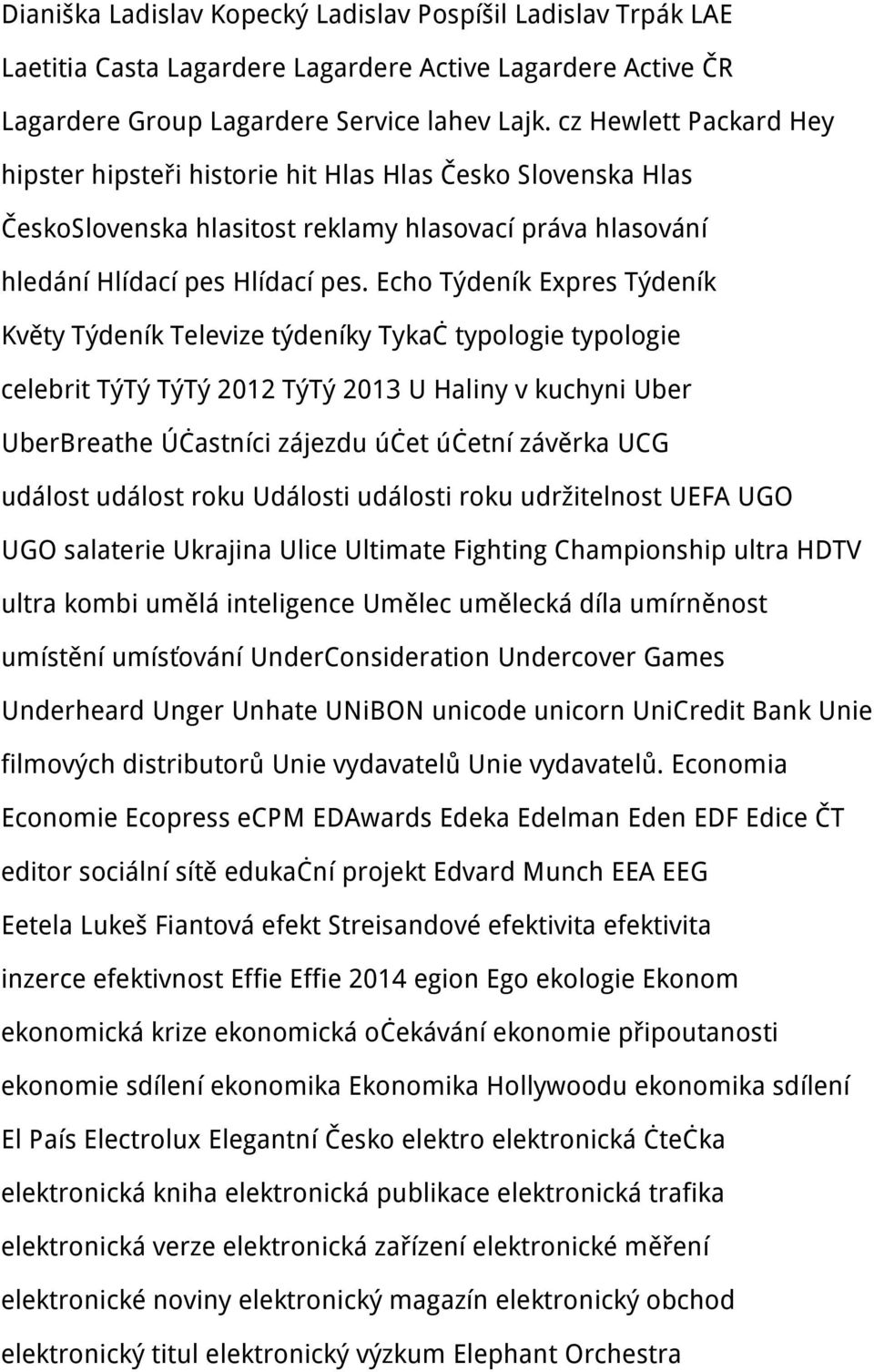 Echo Týdeník Expres Týdeník Květy Týdeník Televize týdeníky Tykač typologie typologie celebrit TýTý TýTý 2012 TýTý 2013 U Haliny v kuchyni Uber UberBreathe Účastníci zájezdu účet účetní závěrka UCG