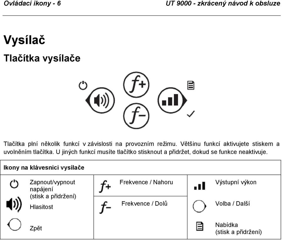 U jiných funkcí musíte tlačítko stisknout a přidržet, dokud se funkce neaktivuje.