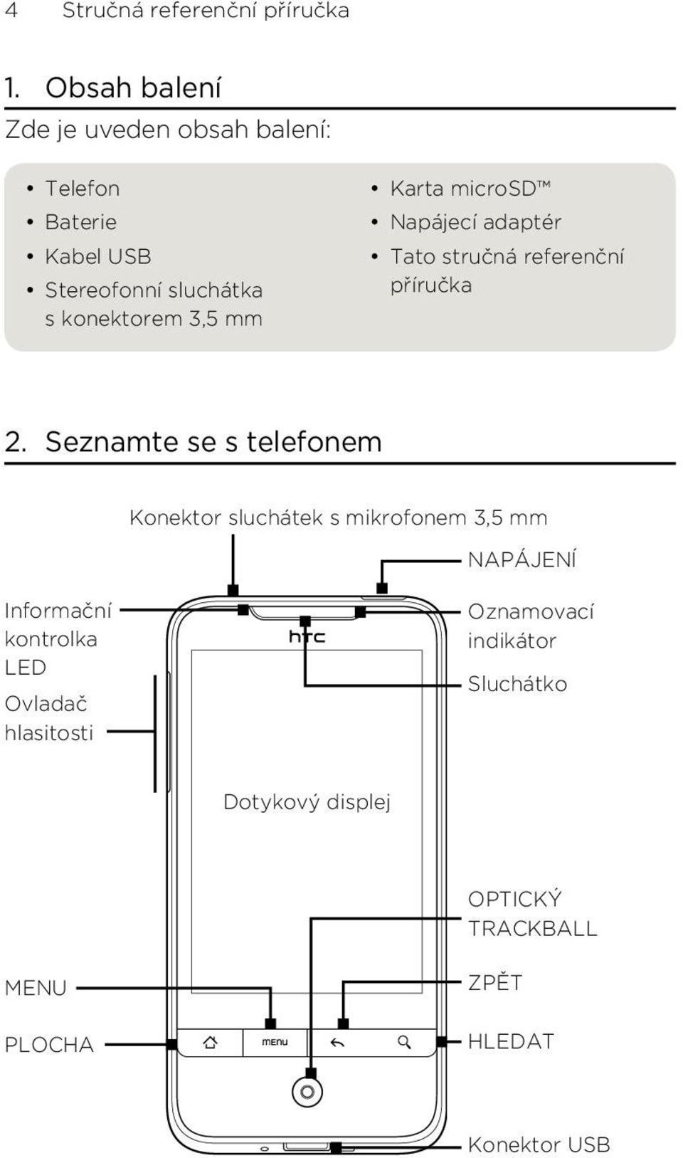 2 Seznamte se s telefonem Konektor sluchátek s mikrofonem 3,5 mm NAPÁJENÍ Informační kontrolka LED