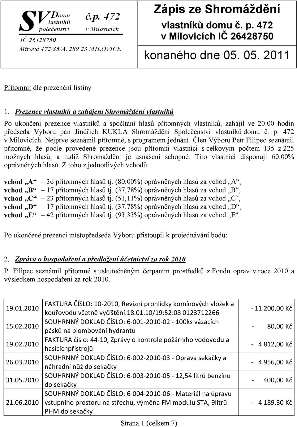 Společenství v Milovicích. Nejprve seznámil přítomné, s programem jednání.