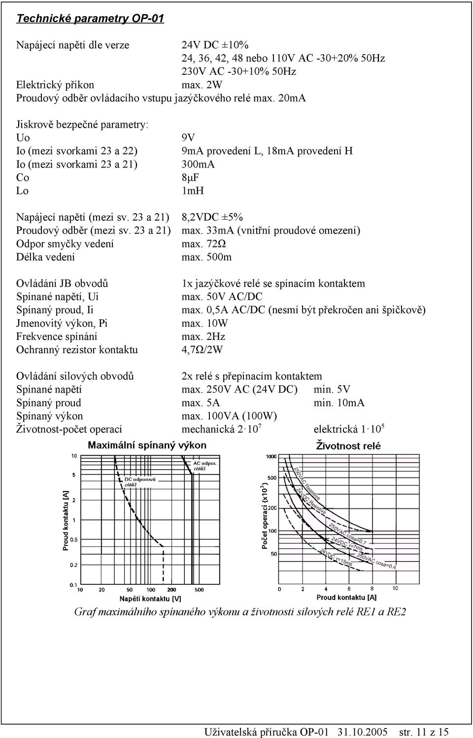 23 a 2) 8,2VDC ±5% Proudový odběr (mezi sv. 23 a 2) max. 33mA (vnitřní proudové omezení) Odpor smyčky vedení max. 72Ω Délka vedení max.