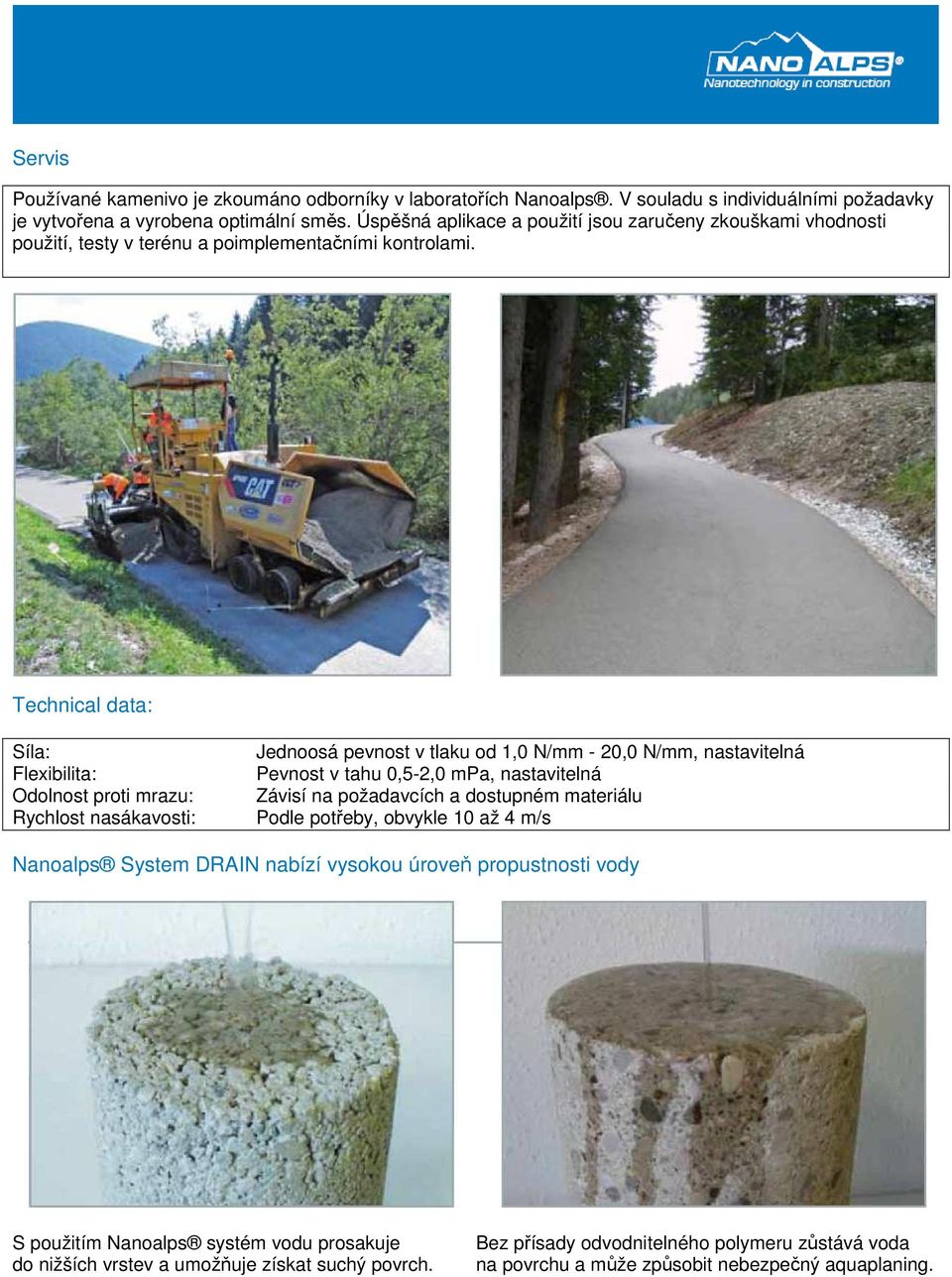 Technical data: Síla: Flexibilita: Odolnost proti mrazu: Rychlost nasákavosti: Jednoosá pevnost v tlaku od 1,0 N/mm - 20,0 N/mm, nastavitelná Pevnost v tahu 0,5-2,0 mpa, nastavitelná Závisí na