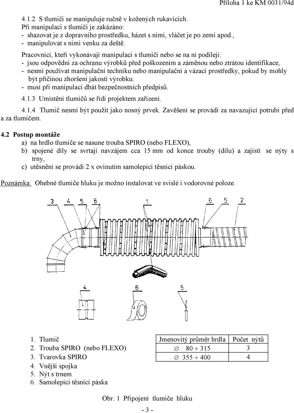 Příloha 1 ke KM 0031/94d Pracovníci, kteří vykonávají manipulaci s tlumiči nebo se na ní podílejí: - jsou odpovědni za ochranu výrobků před poškozením a záměnou nebo ztrátou identifikace, - nesmí