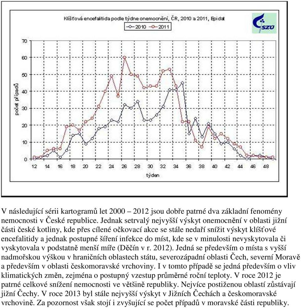 míst, kde se v minulosti nevyskytovala či vyskytovala v podstatně menší míře (Děčín v r. 2012).
