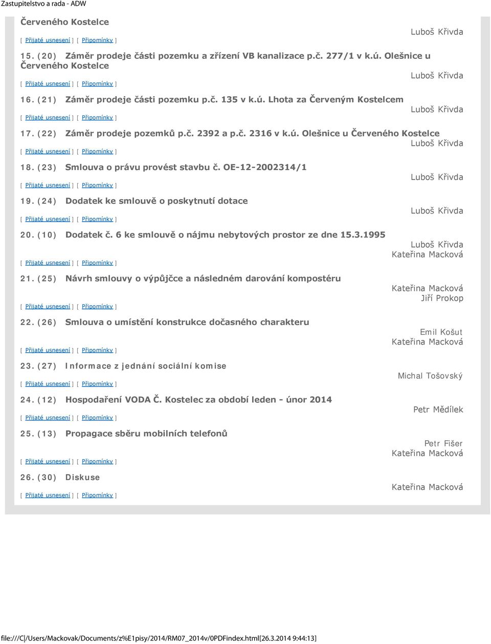 (23) Smlouva o právu provést stavbu č. OE-12-2002314/1 19. (24) Dodatek ke smlouvě o poskytnutí dotace 20. (10) Dodatek č. 6 ke smlouvě o nájmu nebytových prostor ze dne 15.3.1995 21.
