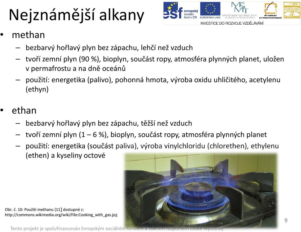 bez zápachu, těžší než vzduch tvoří zemní plyn (1 6 %), bioplyn, součást ropy, atmosféra plynných planet použití: energetika (součást paliva), výroba