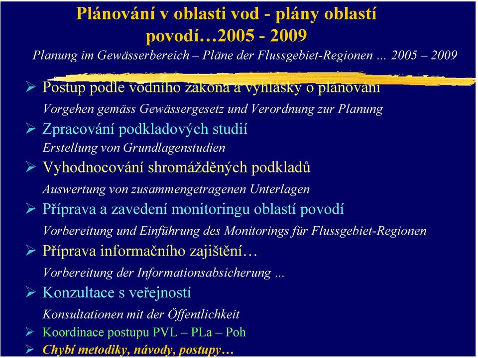 Auswertung von zusammengetragenen Unterlagen Příprava a zavedení monitoringu oblastí povodí Vorbereitung und Einführung des Monitorings für Flussgebiet-Regionen Příprava