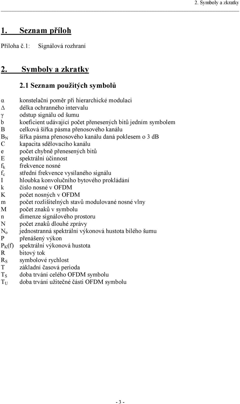 šířka pásma přenosového kanálu B N šířka pásma přenosového kanálu daná poklesem o 3 db C kapacita sdělovacího kanálu e počet chybně přenesených bitů E spektrální účinnost f k frekvence nosné f c
