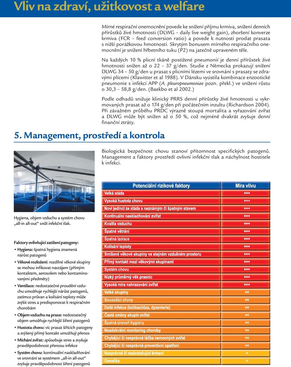 feed conversion ratio) a povede k nutnosti prodat prasata s nižší porážkovou hmotností. Skrytým bonusem mírného respiračního onemocnění je snížení hřbetního tuku (P2) na jatečně upraveném těle.