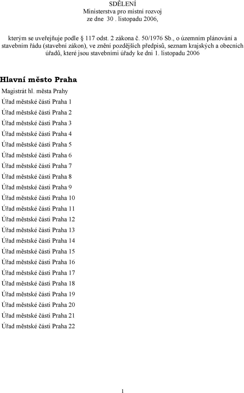 listopadu 2006 Hlavní město Praha Magistrát hl.