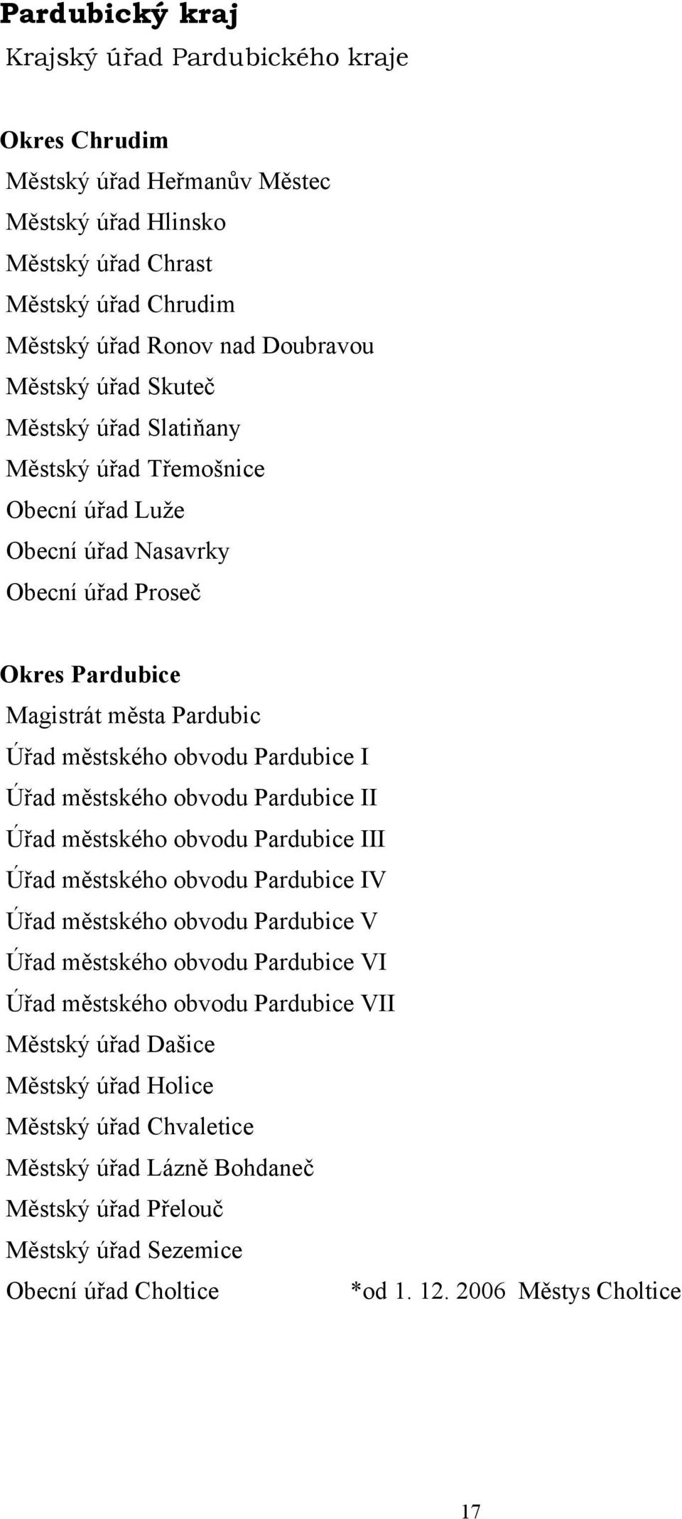 městského obvodu Pardubice II Úřad městského obvodu Pardubice III Úřad městského obvodu Pardubice IV Úřad městského obvodu Pardubice V Úřad městského obvodu Pardubice VI Úřad městského obvodu