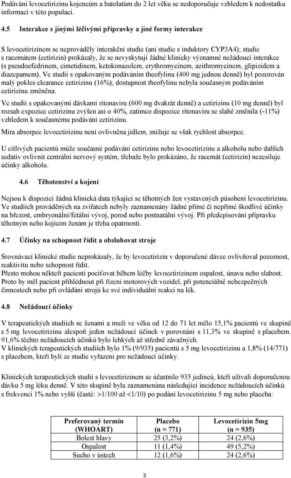 nevyskytují žádné klinicky významné nežádoucí interakce (s pseudoefedrinem, cimetidinem, ketokonazolem, erythromycinem, azithromycinem, glipizidem a diazepamem).