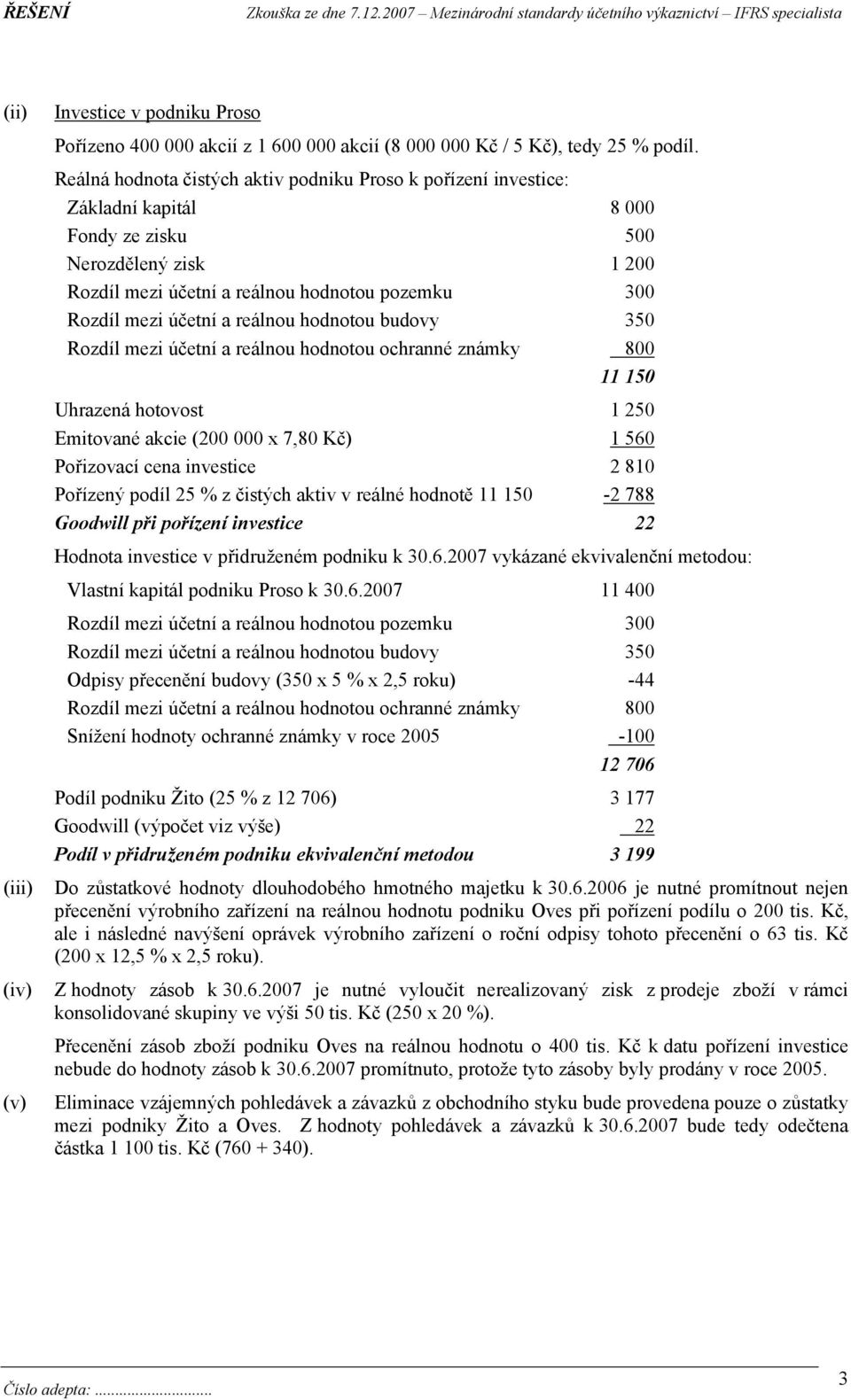 a reálnou hodnotou budovy 350 Rozdíl mezi účetní a reálnou hodnotou ochranné známky 800 11 150 Uhrazená hotovost 1 250 Emitované akcie (200 000 x 7,80 Kč) 1 560 Pořizovací cena investice 2 810