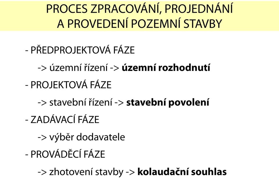 PROJEKTOVÁ FÁZE -> stavební řízení -> stavební povolení - ZADÁVACÍ