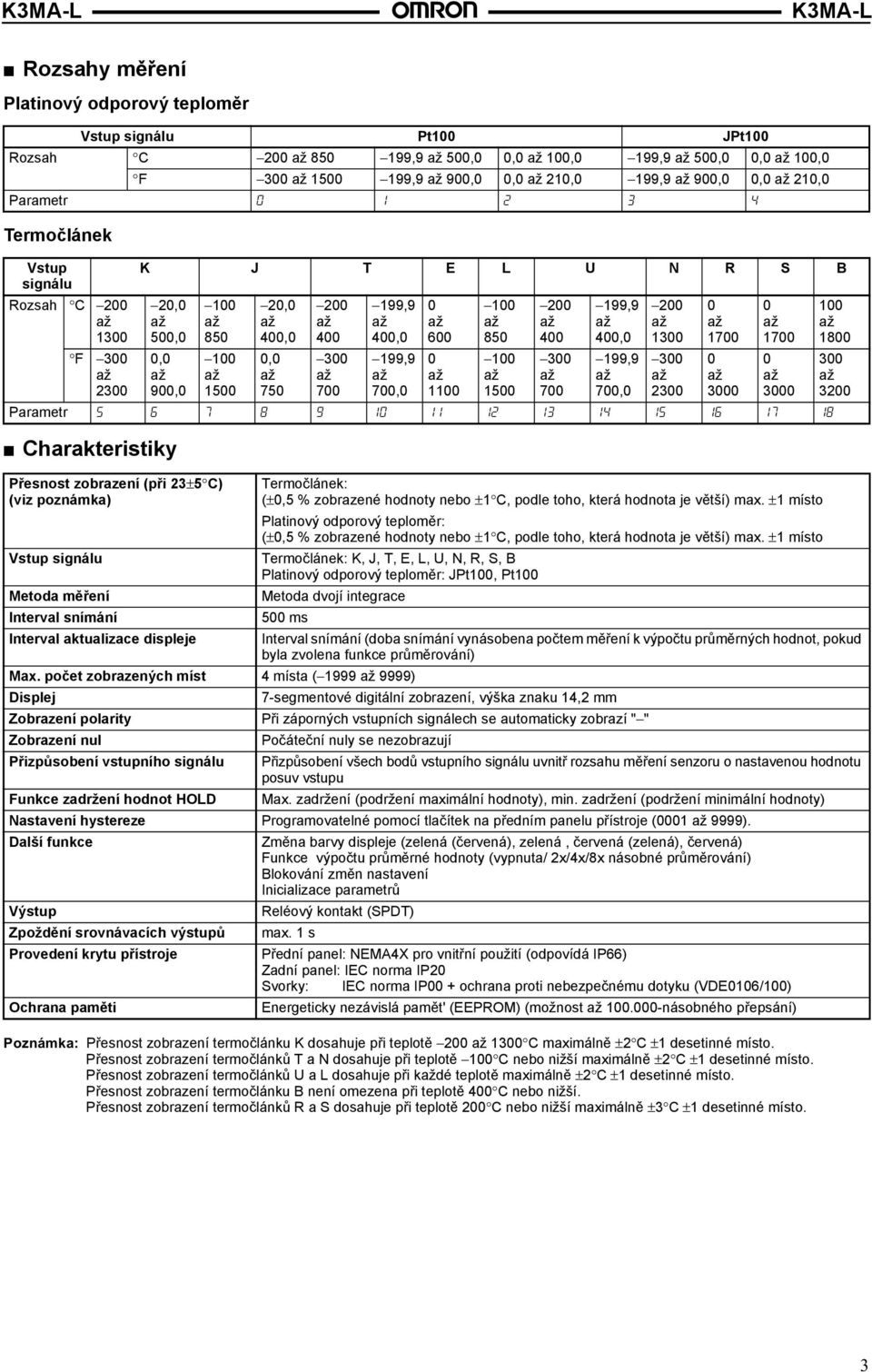 Přesnost zobrazení termočlánku K dosahuje při teplotě 200 1300 C maximálně ±2 C ±1 desetinné místo.