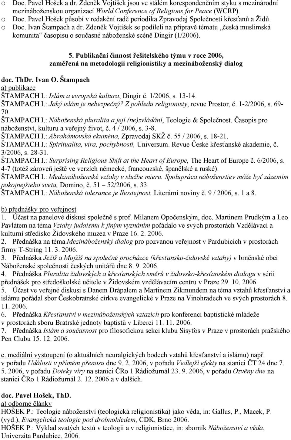 Zdeněk Vojtíšek se podíleli na přípravě tématu česká muslimská komunita časopisu o současné náboženské scéně Dingir (1/2006). 5.