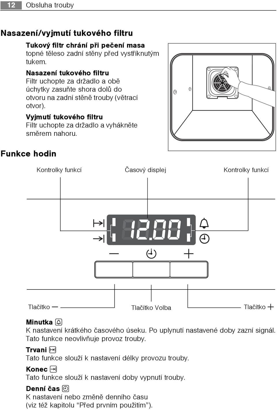 Vyjmutí tukového filtru Filtr uchopte za držadlo a vyháknìte smìrem nahoru.