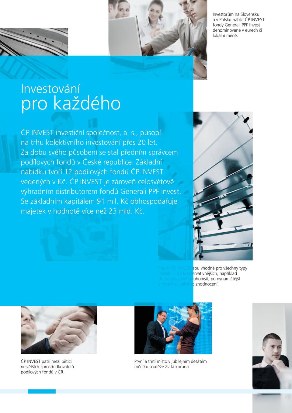 Základní nabídku tvoří 12 podílových fondů ČP INVEST vedených v Kč. ČP INVEST je zároveň celosvětově výhradním distributorem fondů Generali PPF Invest. Se základním kapitálem 91 mil.