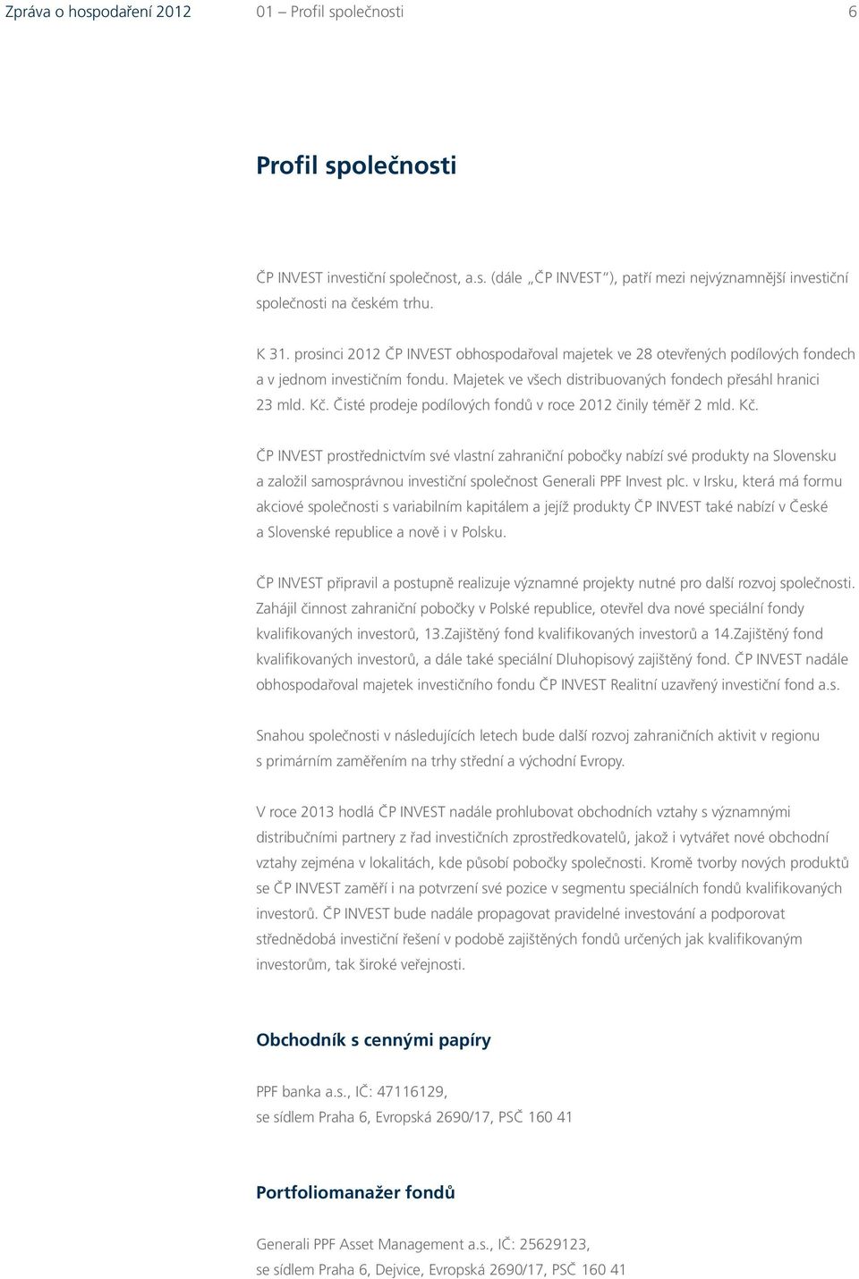 Čisté prodeje podílových fondů v roce 2012 činily téměř 2 mld. Kč.