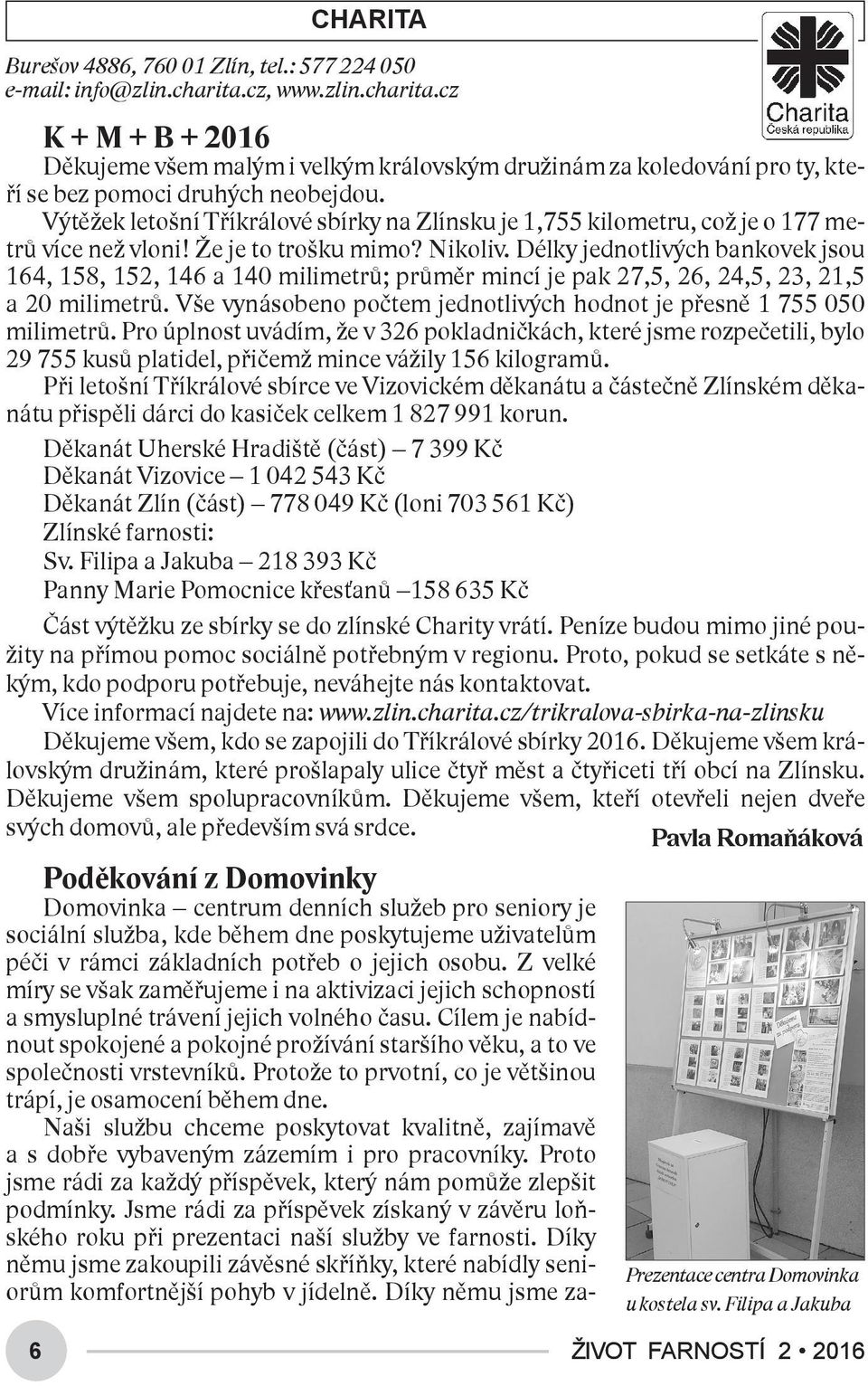 Výtěžek letošní Tříkrálové sbírky na Zlínsku je 1,755 kilometru, což je o 177 metrů více než vloni! Že je to trošku mimo? Nikoliv.