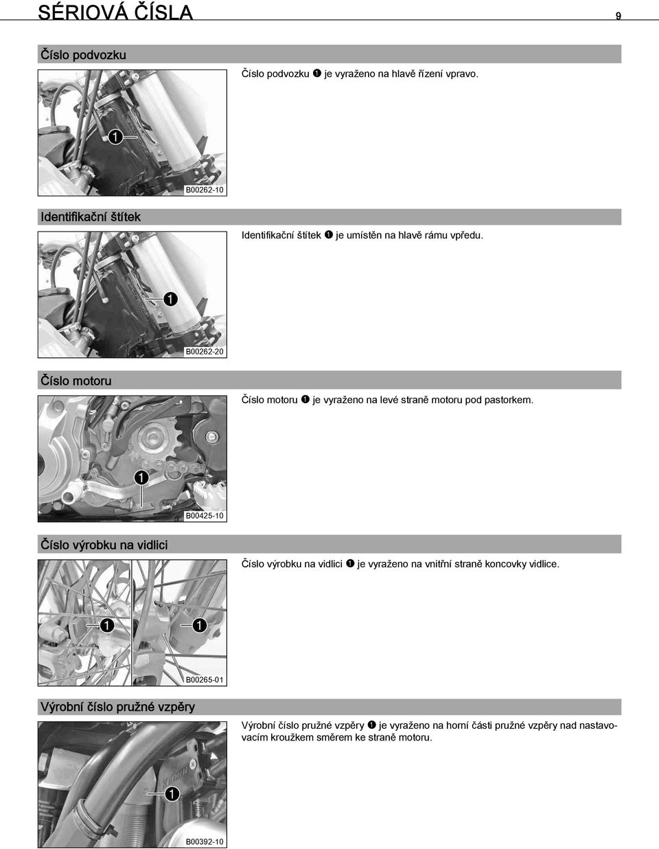 3Číslo motoru Číslo motoru je vyraženo na levé straně motoru pod pastorkem. B00425-10 4.
