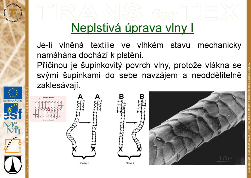 Příčinou je šupinkovitý povrch vlny, protože vlákna se