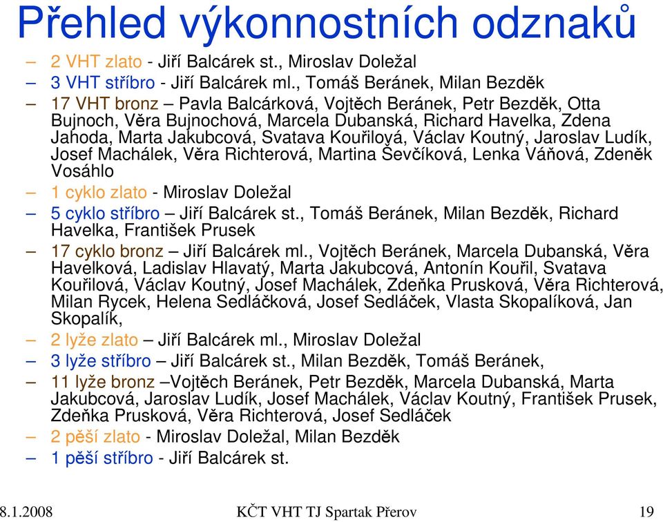 Kouřilová, Václav Koutný, Jaroslav Ludík, Josef Machálek, Věra Richterová, Martina Ševčíková, Lenka Váňová, Zdeněk Vosáhlo 1 cyklo zlato - Miroslav Doležal 5 cyklo stříbro Jiří Balcárek st.