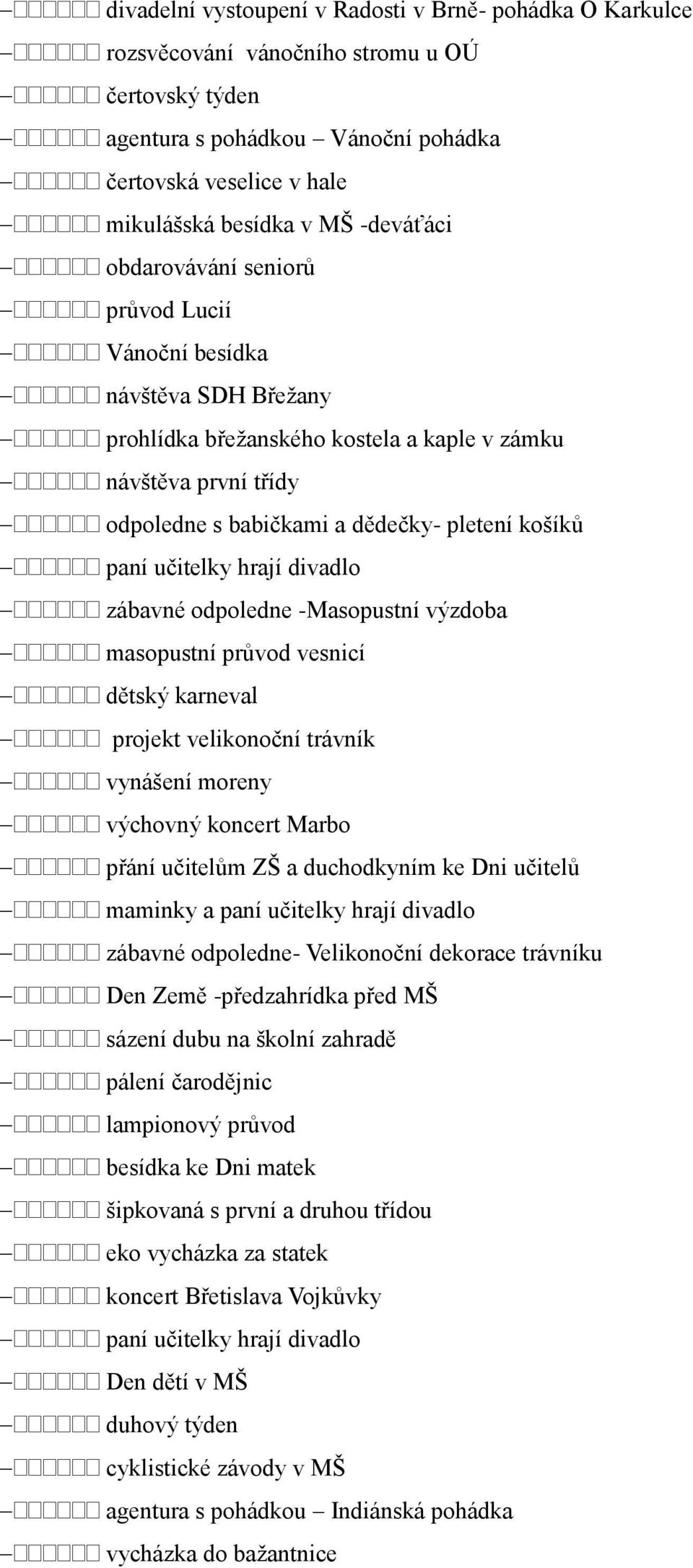 paní učitelky hrají divadlo zábavné odpoledne -Masopustní výzdoba masopustní průvod vesnicí dětský karneval projekt velikonoční trávník vynášení moreny výchovný koncert Marbo přání učitelům ZŠ a