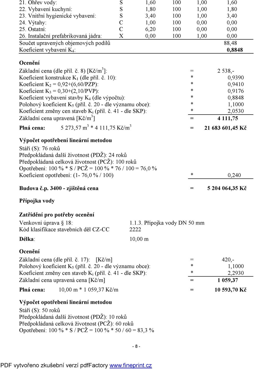 8) [Kč/m 3 ]: = 2 538,- Koeficient konstrukce K 1 (dle příl. č.