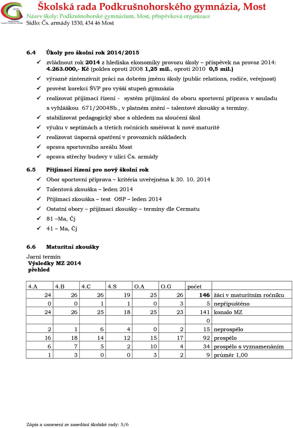 sportovní příprava v souladu s vyhláškou 671/2004Sb., v platném znění talentové zkoušky a termíny.