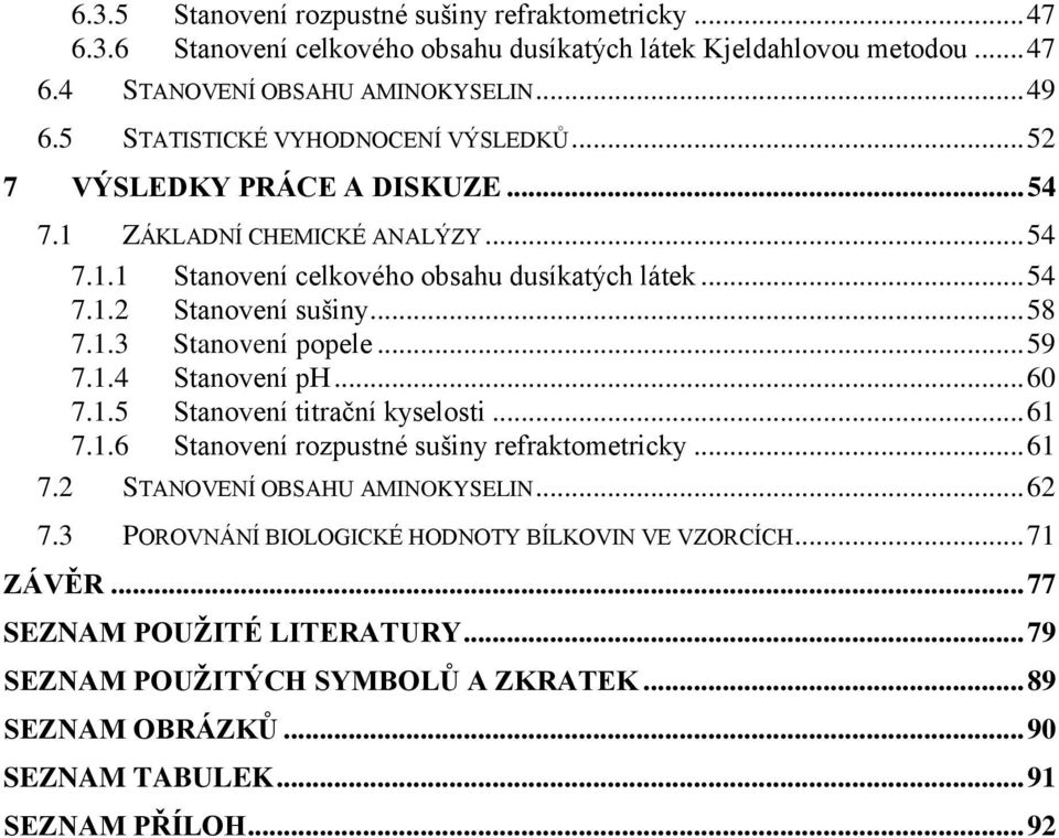 .. 58 7.1.3 Stanovení popele... 59 7.1.4 Stanovení ph... 60 7.1.5 Stanovení titrační kyselosti... 61 7.1.6 Stanovení rozpustné sušiny refraktometricky... 61 7.2 STANOVENÍ OBSAHU AMINOKYSELIN.