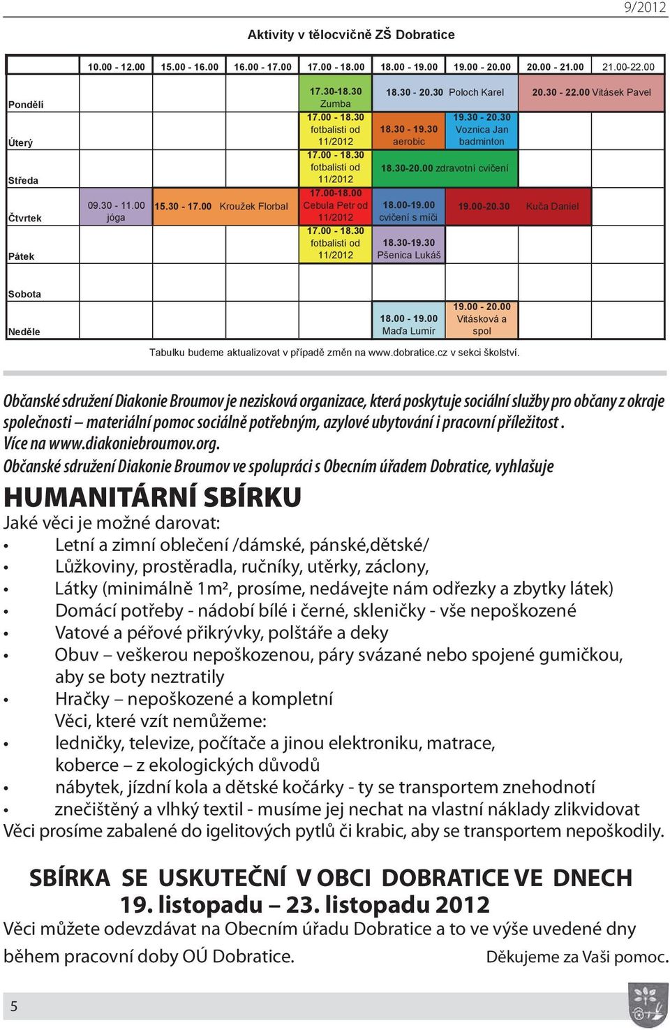 30 Poloch Karel 18.30-19.30 aerobic 18.00-19.00 cvi ení s mí i 19.30-20.30 Voznica Jan badminton 18.30-20.00 zdravotní cvi ení 18.30-19.30 Pšenica Lukáš 19.00-20.30 Ku a Daniel 20.30-22.