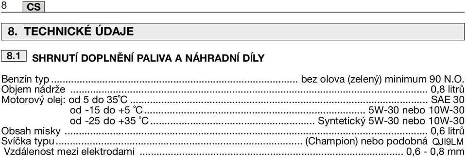.. SAE 30 od -15 do +5 C... 5W-30 nebo 10W-30 od -25 do +35 C.