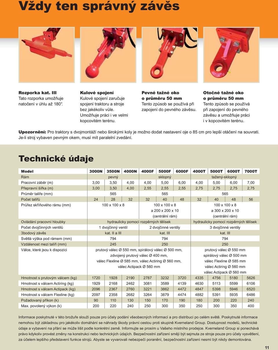 Otočné tažné oko o průměru 50 mm Tento způsob se používá při zapojení do pevného závěsu a umožňuje práci i v kopcovitém terénu.