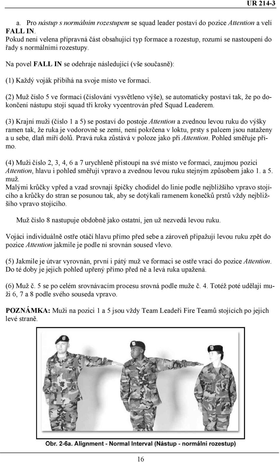 Na povel FALL IN se odehraje následující (vše současně): (1) Každý voják přibíhá na svoje místo ve formaci.