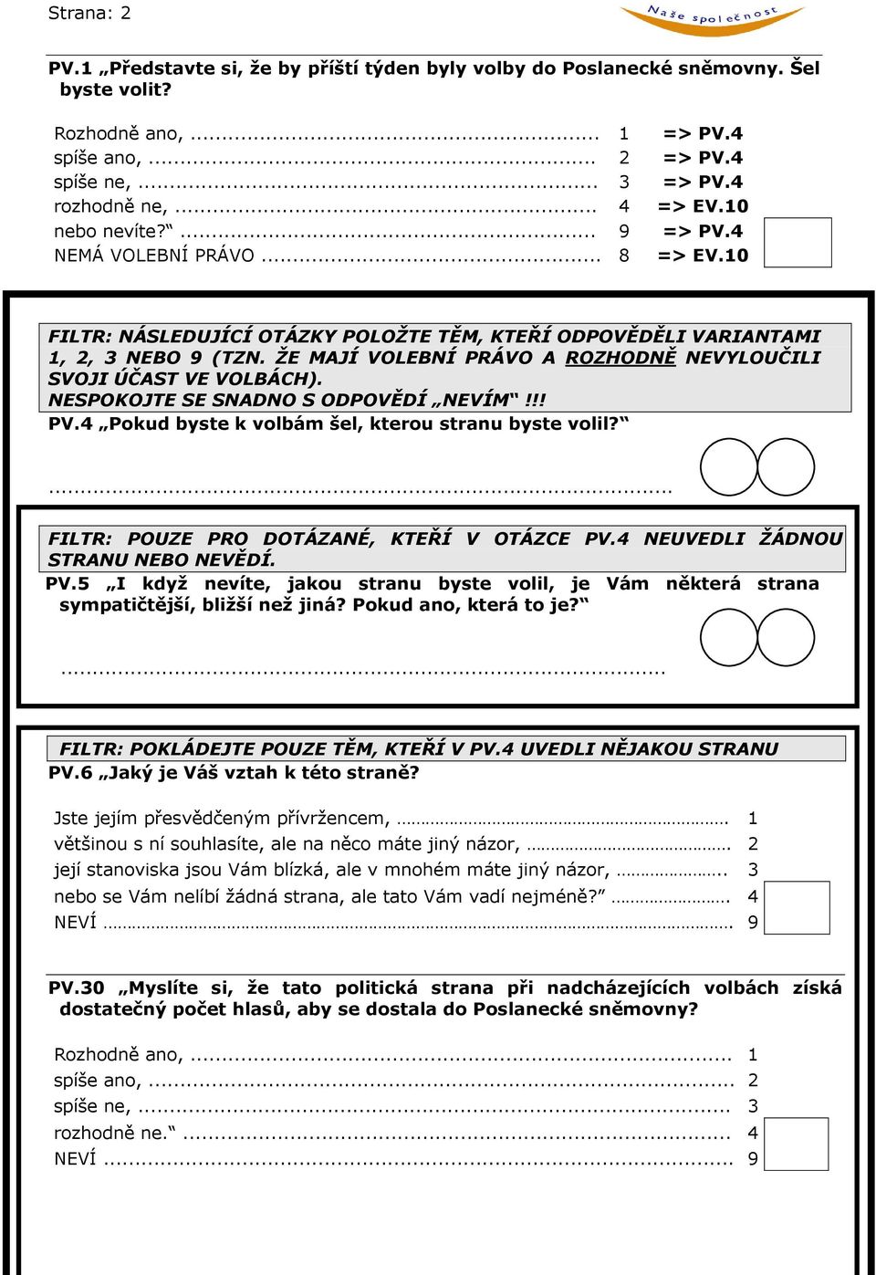 ŽE MAJÍ VOLEBNÍ PRÁVO A ROZHODNĚ NEVYLOUČILI SVOJI ÚČAST VE VOLBÁCH). NESPOKOJTE SE SNADNO S ODPOVĚDÍ NEVÍM!!! PV.4 Pokud byste k volbám šel, kterou stranu byste volil?