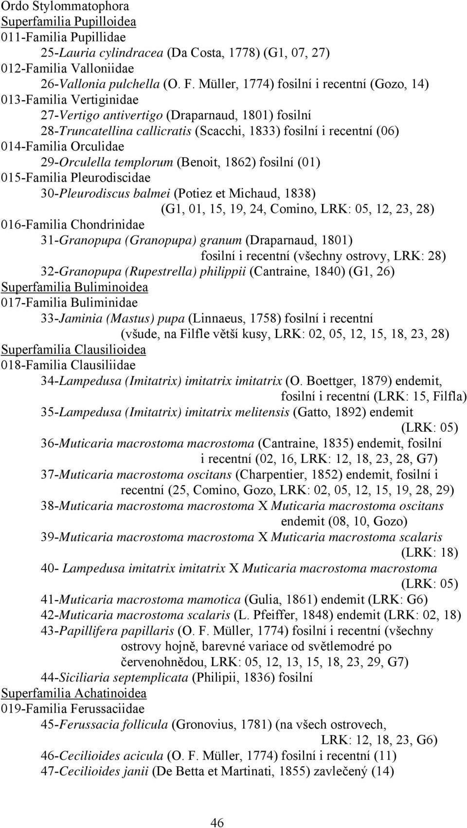 Orculidae 29-Orculella templorum (Benoit, 1862) fosilní (01) 015-Familia Pleurodiscidae 30-Pleurodiscus balmei (Potiez et Michaud, 1838) (G1, 01, 15, 19, 24, Comino, LRK: 05, 12, 23, 28) 016-Familia