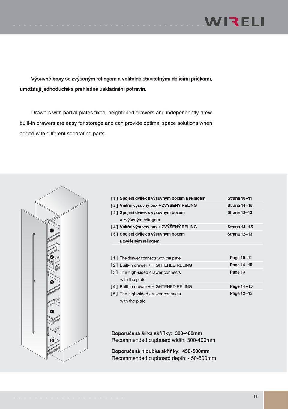 boxem Strana 12 13 a zvýšeným relingem [ 4 ] Vnitřní výsuvný box + ZVÝŠENÝ RELING Strana 14 15 [ 5 ] Spojení dvířek s výsuvným boxem Strana 12 13 a
