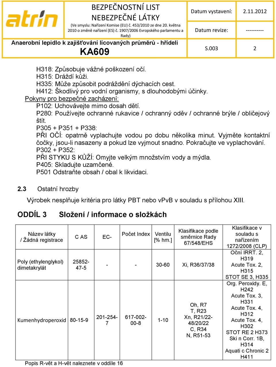 P305 + P351 + P338: PŘI OČÍ: opatrně vyplachujte vodou po dobu několika minut. Vyjměte kontaktní čočky, jsou-li nasazeny a pokud lze vyjmout snadno. Pokračujte ve vyplachování.