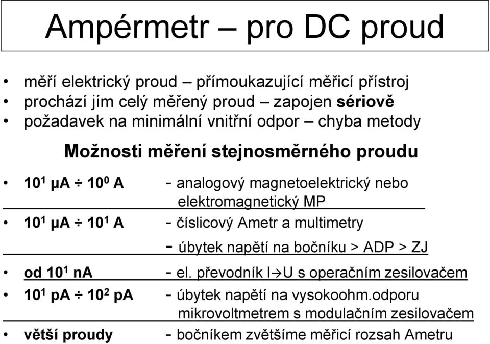 elektromagnetický MP. 10 1 μa 10 1 A - číslicový Ametr a multimetry - úbytek napětí na bočníku > ADP > ZJ od 10 1 na - el.