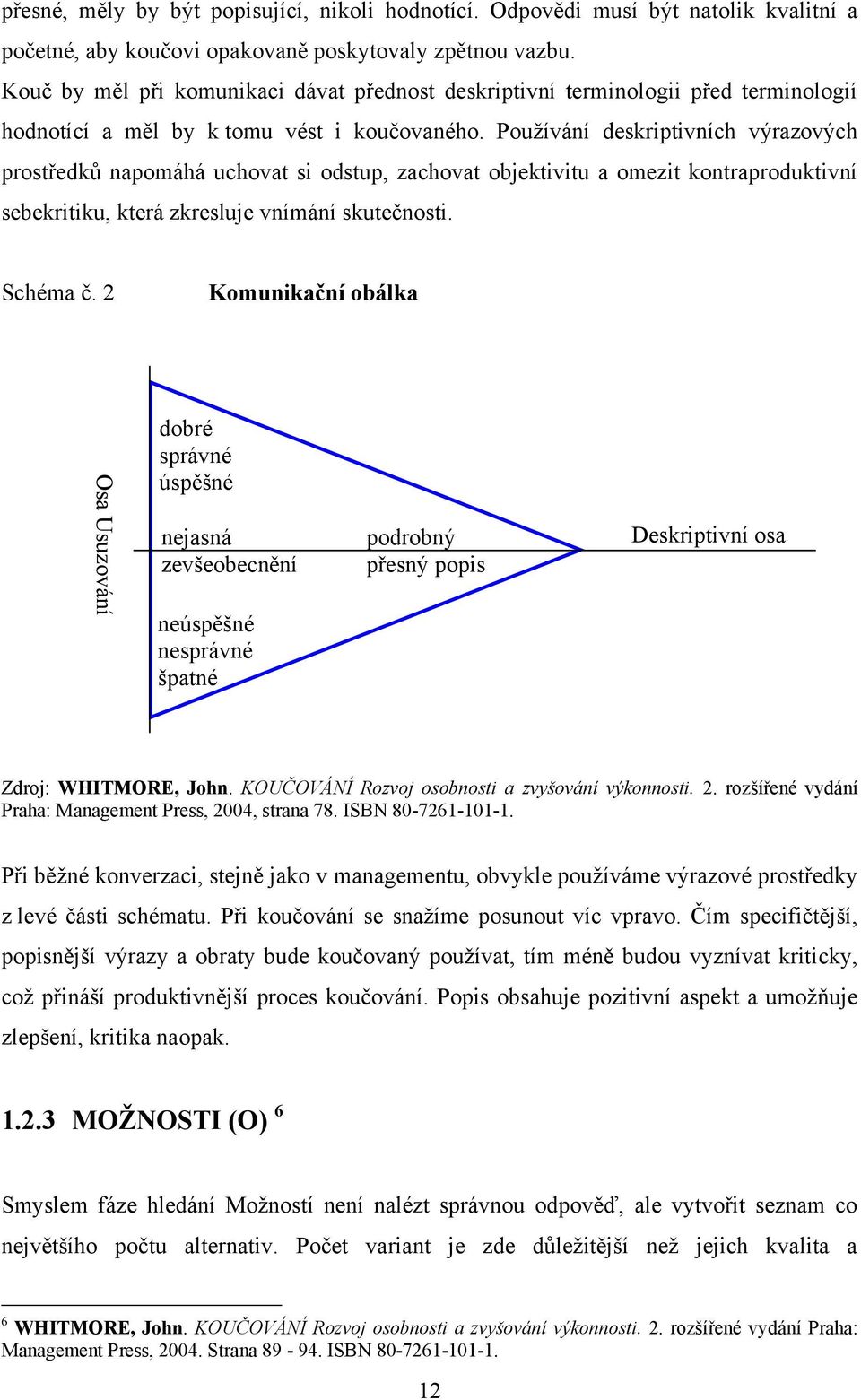 Pouţívání deskriptivních výrazových prostředků napomáhá uchovat si odstup, zachovat objektivitu a omezit kontraproduktivní sebekritiku, která zkresluje vnímání skutečnosti. Schéma č.