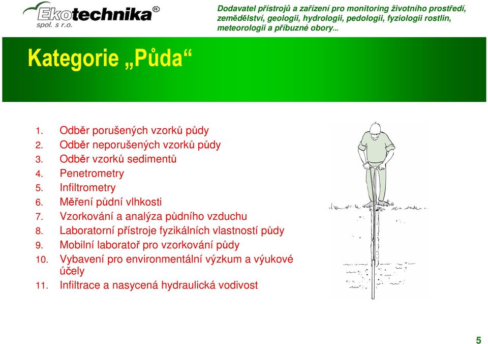 Vzorkování a analýza půdního vzduchu 8. Laboratorní přístroje fyzikálních vlastností půdy 9.