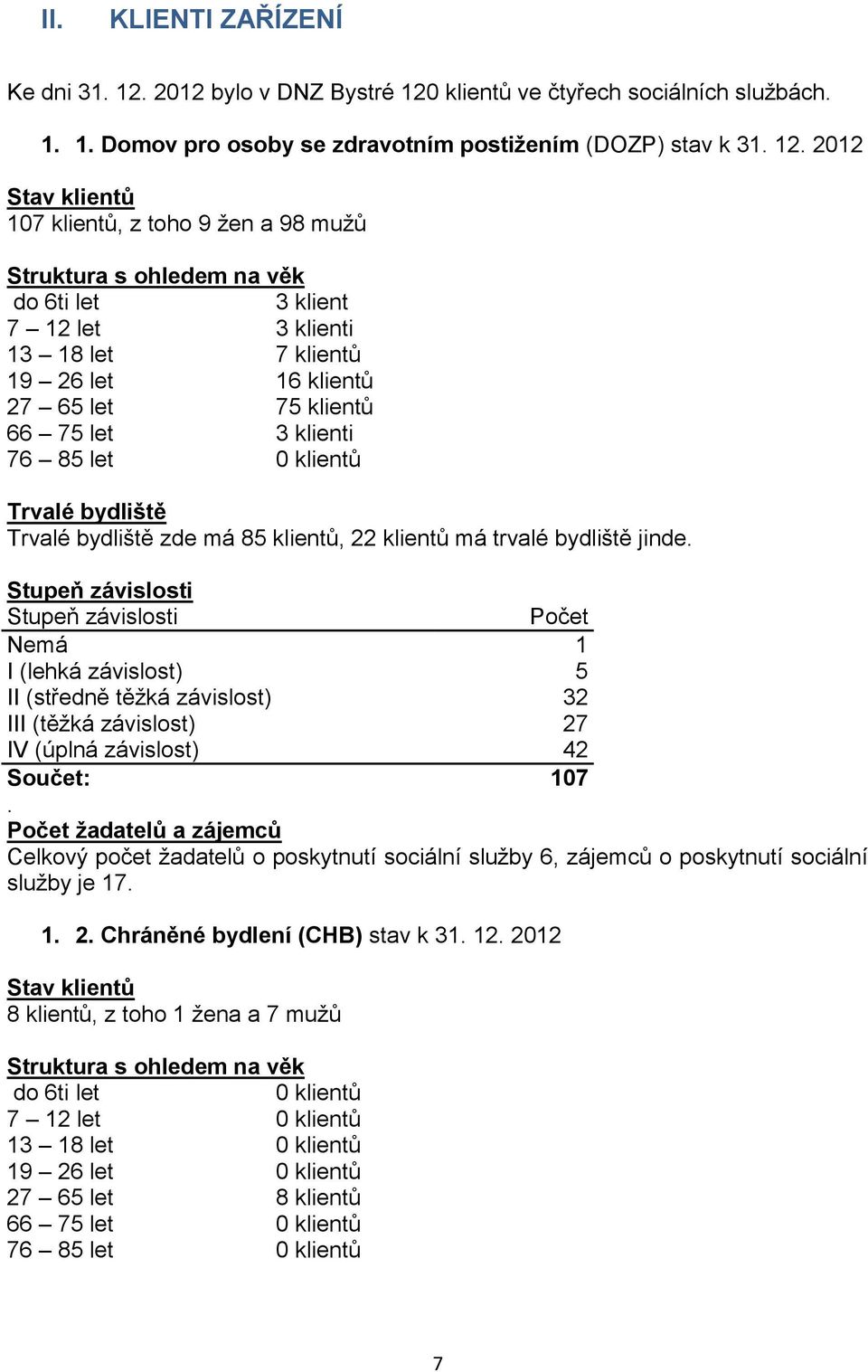 klientů ve čtyřech sociálních službách. 1. 1. Domov pro osoby se zdravotním postižením (DOZP) stav k 31. 12.