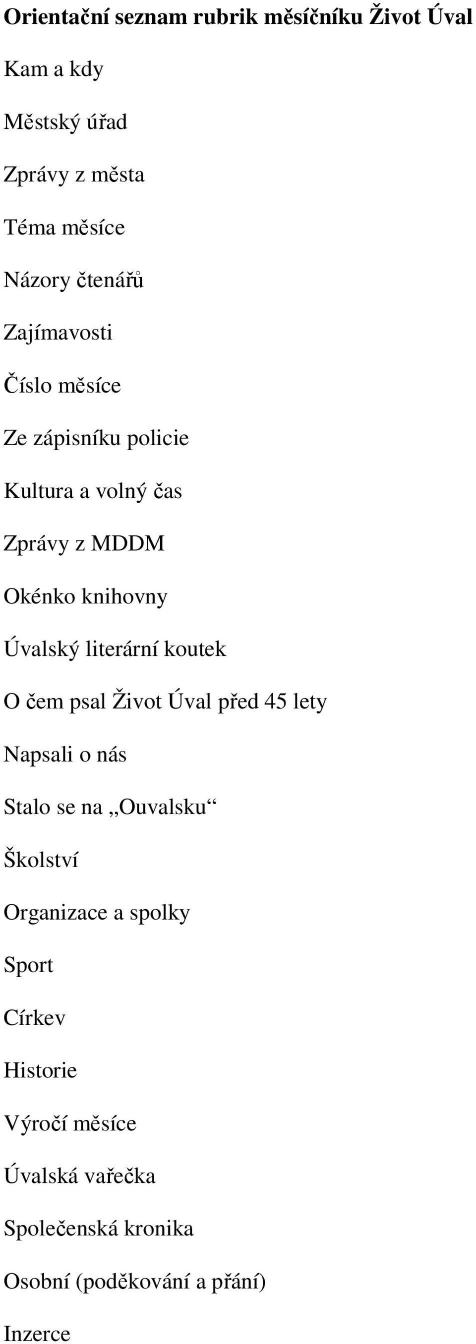 Úvalský literární koutek O čem psal Život Úval před 45 lety Napsali o nás Stalo se na Ouvalsku Školství