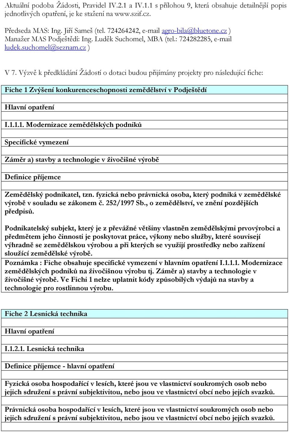 Výzvě k předkládání Žádostí o dotaci budou přijímány projekty pro následující fiche: Fiche 1 