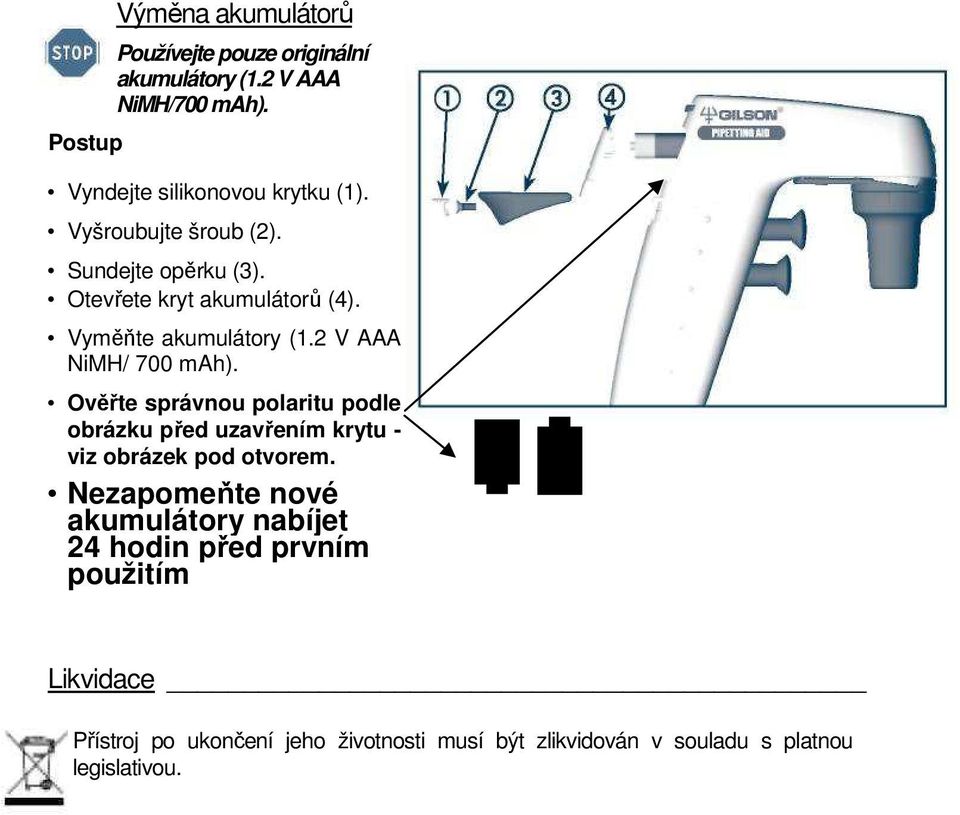 Ověřte správnou polaritu podle obrázku před uzavřením krytu - viz obrázek pod otvorem.