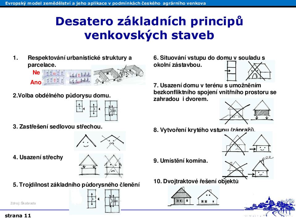 Usazení domu v terénu s umožněním bezkonfliktního spojení vnitřního prostoru se zahradou i dvorem. 3.