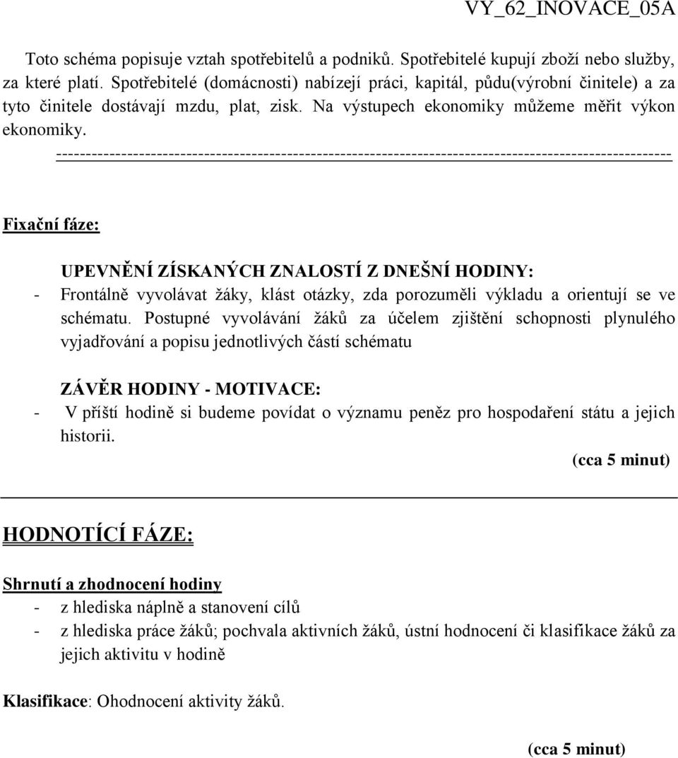 Postupné vyvolávání žáků za účelem zjištění schopnosti plynulého vyjadřování a popisu jednotlivých částí schématu ZÁVĚR HODINY - MOTIVACE: - V příští hodině si budeme povídat o významu