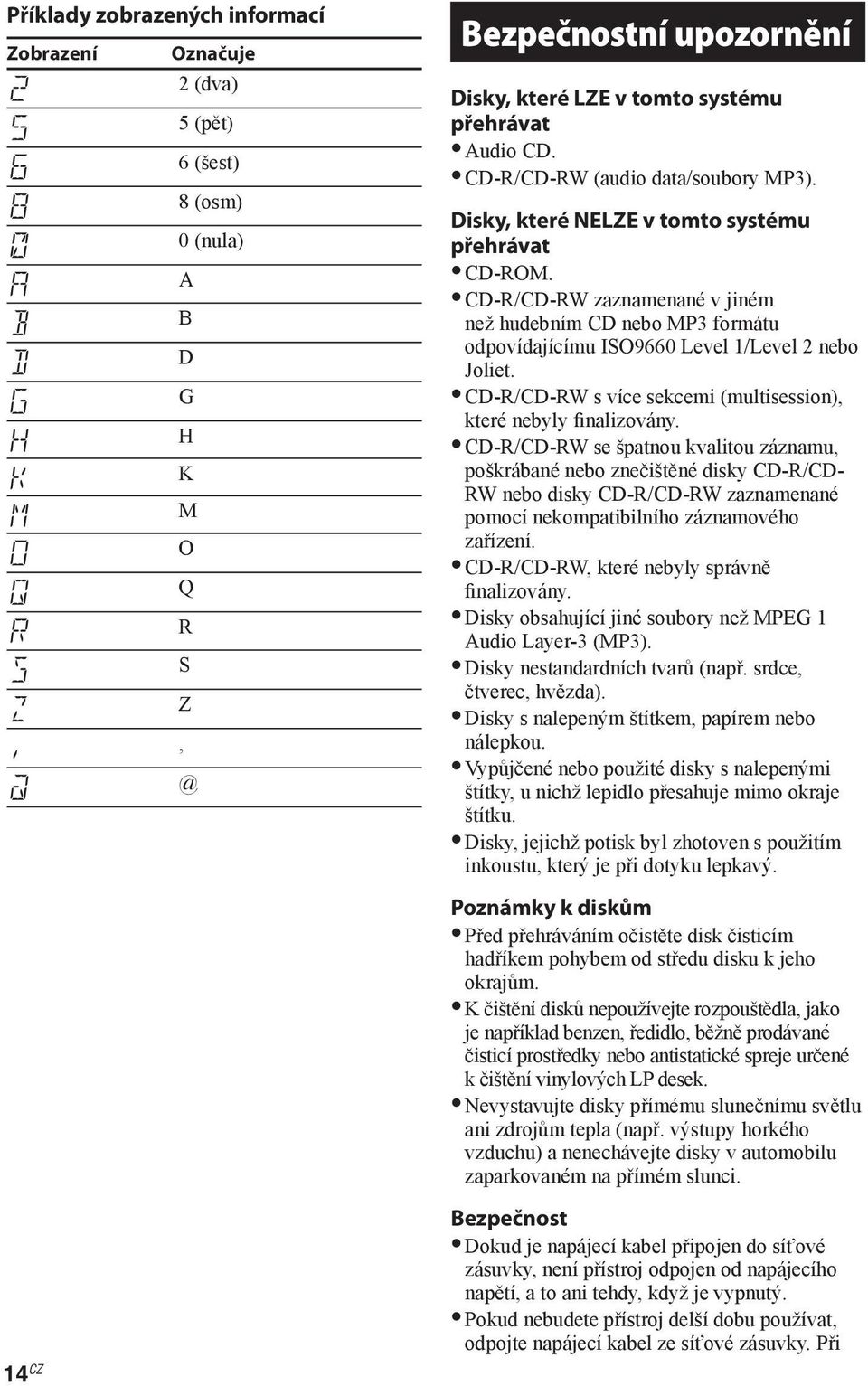 CD-R/CD-RW zaznamenané v jiném než hudebním CD nebo MP3 formátu odpovídajícímu ISO9660 Level 1/Level 2 nebo Joliet. CD-R/CD-RW s více sekcemi (multisession), které nebyly finalizovány.